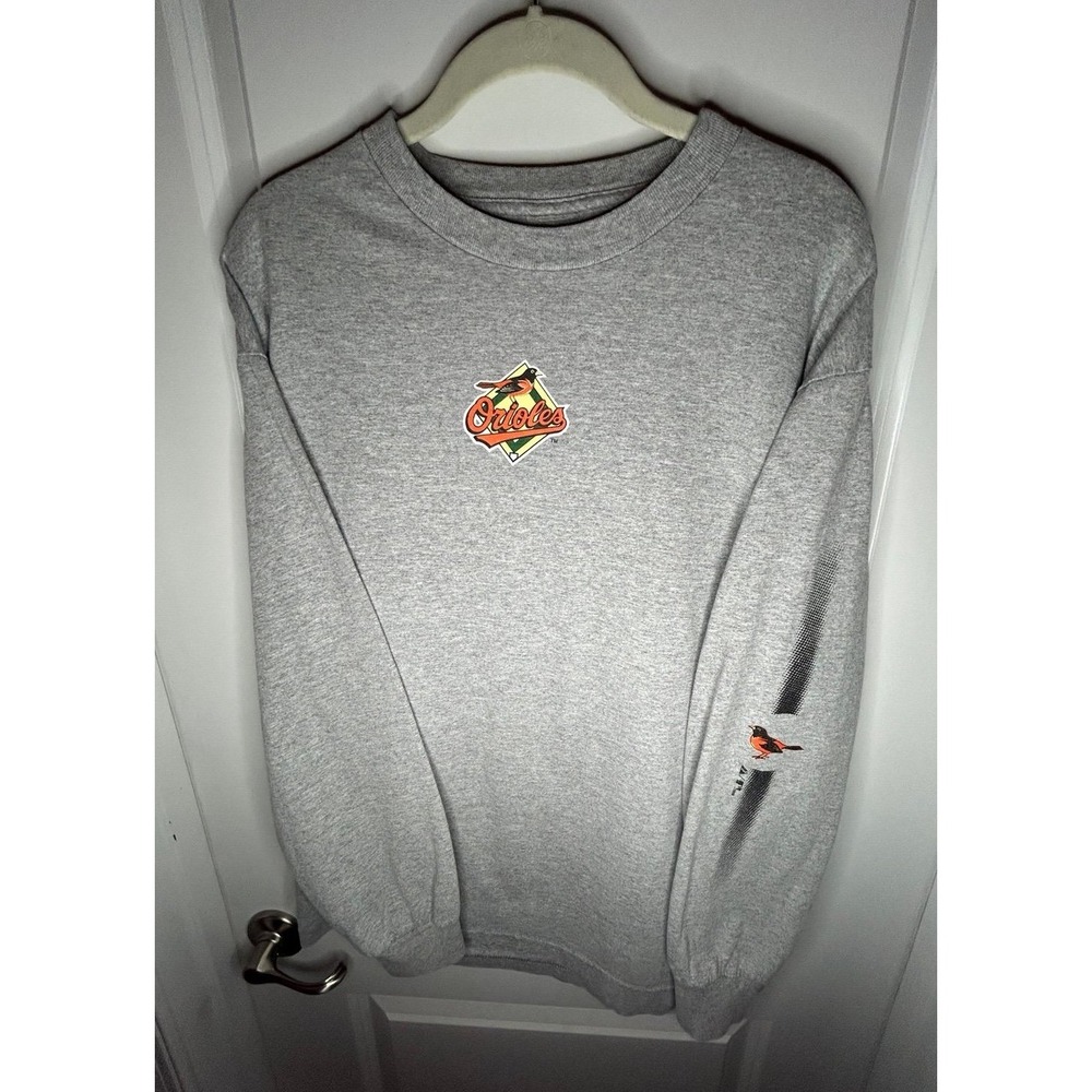 Vintage 90's MLB Baltimore Orioles Grey Long Sleeve Graphic T-Shirt Mens Large
